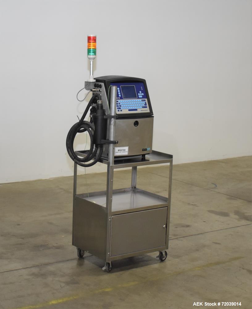 Used Video Jet Ink Jet Coding Machine, Model 1510. Capable of speeds up to 279 m/min (914 ft/min). Has a single print head with up to five lines of type. Communications: Ethernet and RS-232 Serial. 1...